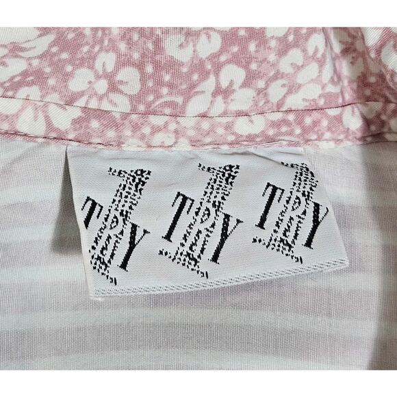 Vtg Try 1 Button-Up Top USA Pink White Floral Striped Colorblock Womens M 80s - Picture 4 of 8